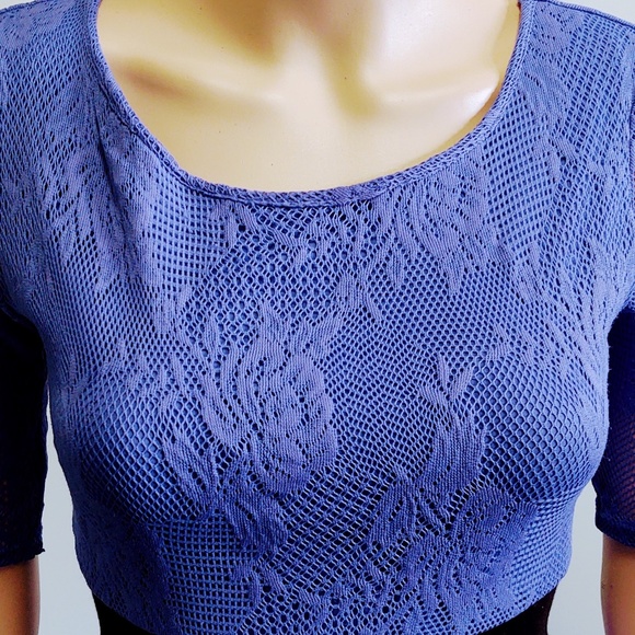 VTG GUESS Purple Lace Black Waistband Overlay Skater Mini Dress Rayon/Spandex XS - Picture 12 of 15